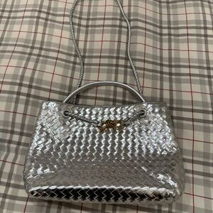 Chic Silver Woven Shoulder Bag